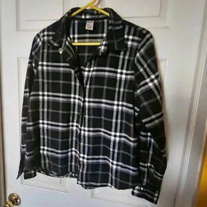 Urban Groove Women Top Large Gray Plaid Flannel